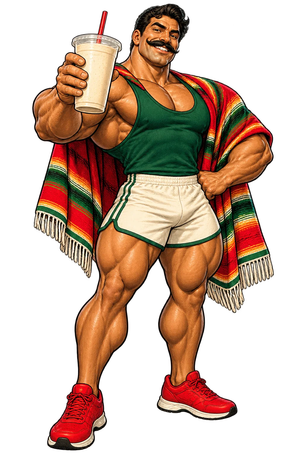 The original Órale mascot: enormous muscles, a mustache, and a colorful serape